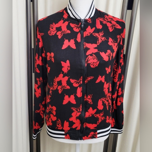 Cactus Jackets & Blazers - Cactus Ricky Singh Black and Red Butterfly Bomber Jacket | Size Small